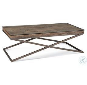 Cambria Bronze And Natural Reclaimed Wood Glass Top Cocktail Table