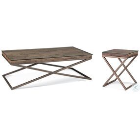 Cambria Bronze And Natural Reclaimed Wood Glass Top Occasional Table Set