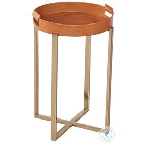 Navarro Champagne And Cognac Brown Leather Accent Table