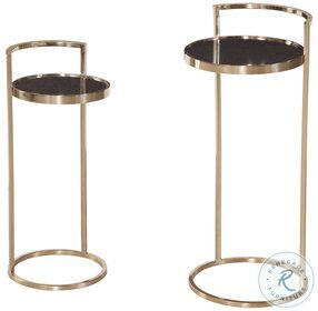 Carrillo Champagne Gold And Black Marble Top Round Accent Table Set of 2