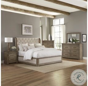 Town And Country Dusty Taupe Upholstered Shelter Bedroom Set