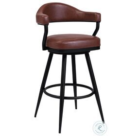 Amador Vintage Coffee Faux Leather And Black Powder Coated 26" Counter Height Stool