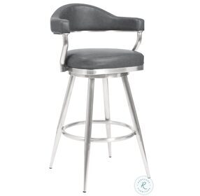 Amador Vintage Gray Faux Leather And Brushed Stainless Steel 30" Bar Stool