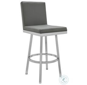 Rochester Gray Faux Leather And Brushed Stainless Steel Swivel Bar Stool