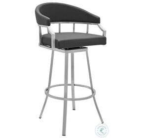 Palmdale Gray Faux Leather And Brushed Stainless Steel Swivel Bar Stool