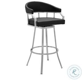 Palmdale Black Faux Leather And Brushed Stainless Steel Swivel Counter Height Stool