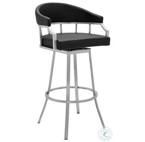Palmdale Black Faux Leather And Brushed Stainless Steel Swivel Bar Stool