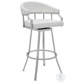 Palmdale White Faux Leather And Brushed Stainless Steel Swivel Counter Height Stool