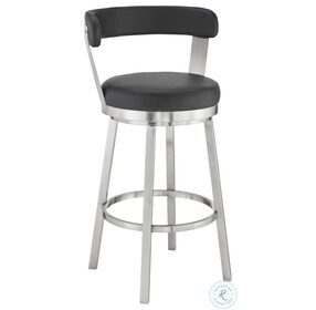 Kobe Black Faux Leather And Brushed Stainless Steel Swivel 26" Counter Height Stool
