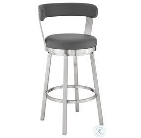 Kobe Gray Faux Leather And Brushed Stainless Steel Swivel 30" Bar Stool