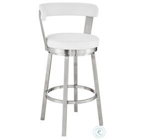 Kobe White Faux Leather And Brushed Stainless Steel Swivel 26" Counter Height Stool