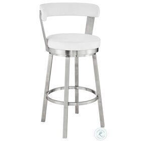 Kobe White Faux Leather And Brushed Stainless Steel Swivel 30" Bar Stool