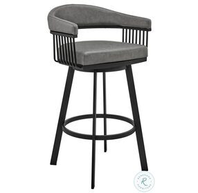 Bronson Gray Faux Leather And Black Swivel 30" Bar Stool