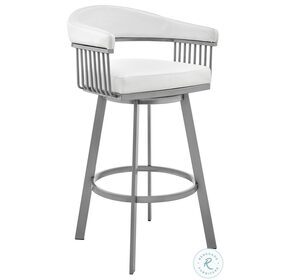 Bronson White Faux Leather And Silver Swivel 26" Counter Height Stool