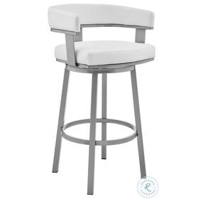 Cohen White Faux Leather And Silver Swivel 26" Counter Height Stool