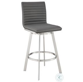 Jermaine Gray Faux Leather And Brushed Stainless Steel Swivel 26" Counter Height Stool