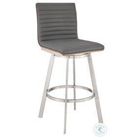 Jermaine Gray Faux Leather And Stainless Steel Swivel 26" Counter Height Stool