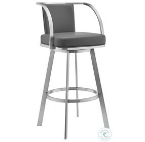 Sandringham Gray Faux Leather And Brushed Stainless Steel Swivel 30" Bar Stool