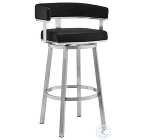 Cohen Black Faux Leather And Brushed Stainless Steel Swivel 26" Counter Height Stool