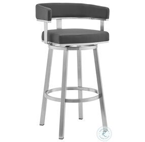 Cohen Gray Faux Leather And Brushed Stainless Steel Swivel 30" Bar Stool