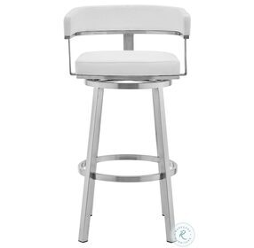 Cohen White Faux Leather And Brushed Stainless Steel Swivel 26" Counter Height Stool