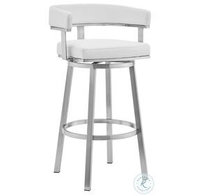 Cohen White Faux Leather And Brushed Stainless Steel Swivel 26" Counter Height Stool
