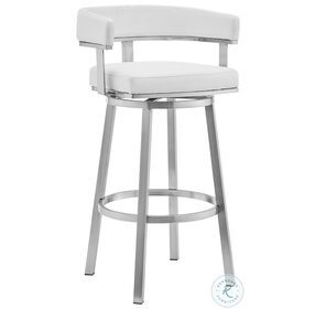 Cohen White Faux Leather And Brushed Stainless Steel Swivel 30" Bar Stool
