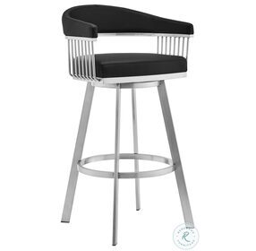 Bronson Black Faux Leather And Brushed Stainless Steel Swivel 26" Counter Height Stool