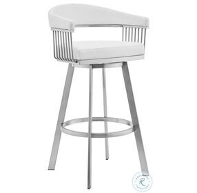 Bronson White Faux Leather And Brushed Stainless Steel Swivel 30" Bar Stool