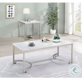 Leona White And Satin Nickel Occasional Table Set