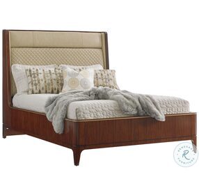 Take Five Ivory And Santos Rosewood Empire Queen Upholstered Panel Bed