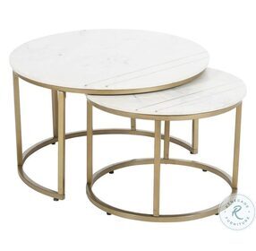 Erica Kayla White And Gold Round Nesting Marble Cocktail Table