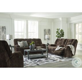 Soundwave Chocolate Reclining Living Room Set with Drop Down Table