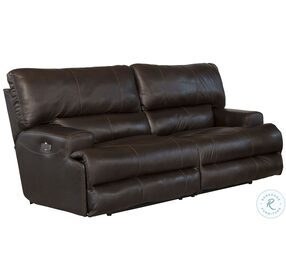 Wembley Chocolate Power Reclining Lumbar Lay Flat Leather Sofa with Power Headrest