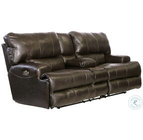 Wembley Steel Lumbar Lay Flat Power Reclining Leather Console Loveseat with Power Headrest