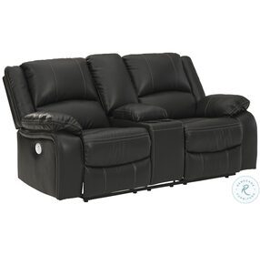 Calderwell Black Double Reclining Power Loveseat with Console