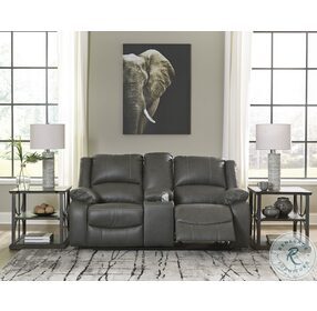 Calderwell Gray Double Reclining Loveseat with Console