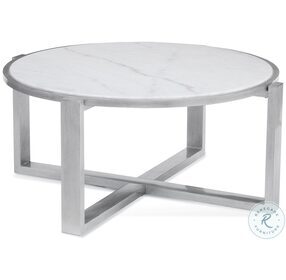 Hessie Silver And White Marble Top Round Cocktail Table