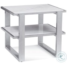Hessie Silver And White Marble Top Rectangular End Table