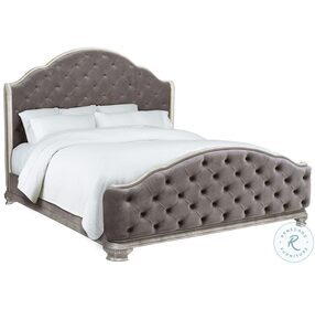 Rhianna Aged Silver Patina King Upholstered Panel Bed