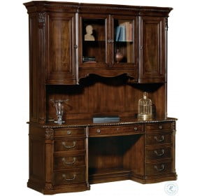 Old World Walnut Executive Credenza with Hutch