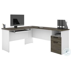 Norma Walnut Grey And White 71" L Shaped Desk