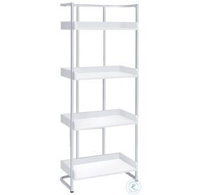 Ember White High Gloss And Chrome Bookcase