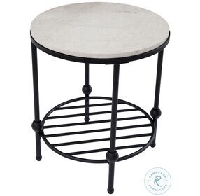 Erie Gunmetal And Creamy White Marble Top Round End Table