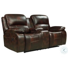 Mahala Dark Brown Leather Double Reclining Console Loveseat