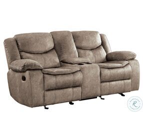 Bastrop Brown Double Glider Reclining Loveseat With Console