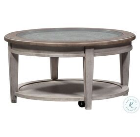 Heartland Antique White And Tobacco Round Ceiling Tile Cocktail Table
