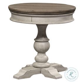 Heartland Antique White And Tobacco Round Pedestal Chairside Table