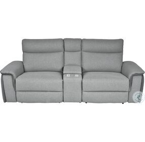 Maroni Two Tone Gray Double Power Reclining Center Console Loveseat With Power Headrests