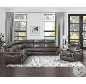 Maroni Dark Brown Power Reclining LAF Sectional With Power Headrest